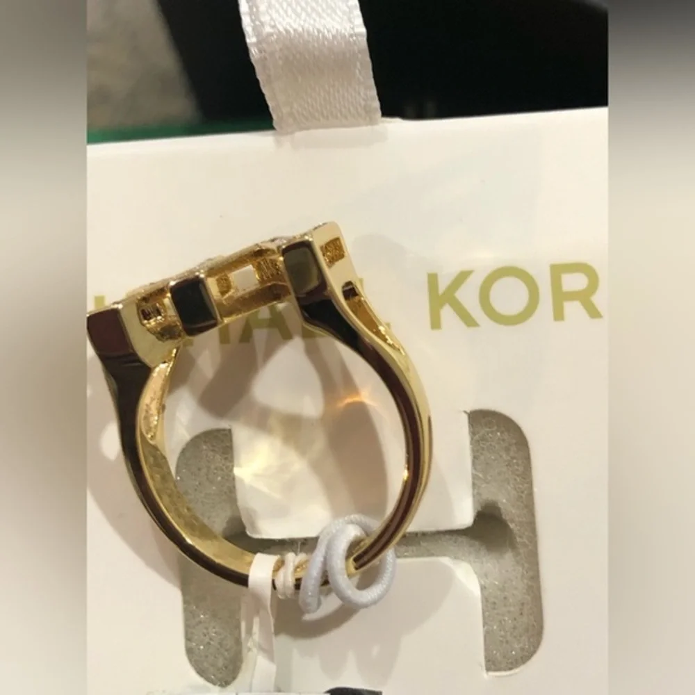 Michael Kors Gold-plated crystal rhinestone‎ MK Logo Ring Size 7 new